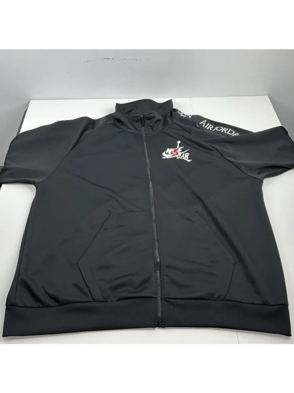 Y2K NIKE Air Jordan Jacket Men's Xxl Black Logo Tape Full Zip Warmup